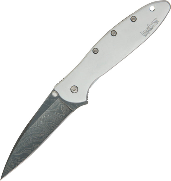 KERSHAW Assisted Leek Straight Damascus Steel Folding Pocket Knife - 1660DAM