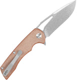 Kansept Knives Kryo Linerlock Brown Micarta Folding 12C28N Drop Pt Knife T1001M4