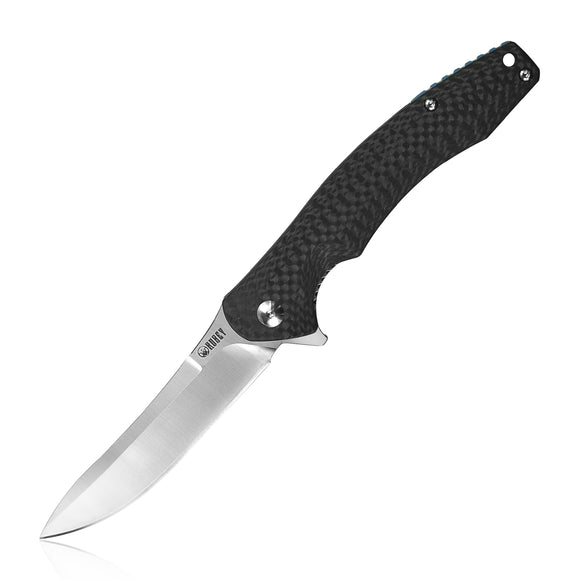 Kubey Eris Black Carbon Fiber Linerlock Folding Satin D2 Pocket Knife 179b