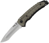 SOG Kiku Button Lock A/O VG-10 Folding Blade Green Micarta Handle Knife