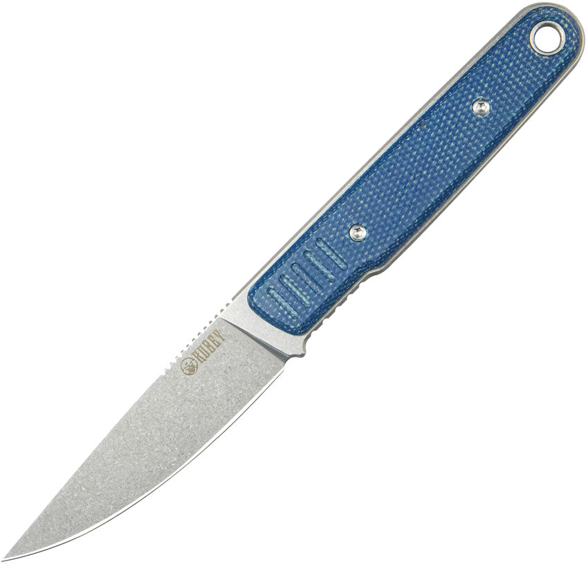 Kubey JL Fixie Blue Micarta Sandvik 14C28N Drop Pt Fixed Blade