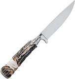 Linder 9" Deer Hand Craved Horn Handle Limited Edition  Fixed Blade Knife 754311