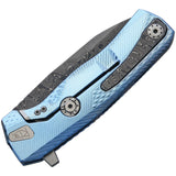 LionSTEEL ROK Flipper Blue Titanium Folding Damascus Pocket Knife ROKDDBL