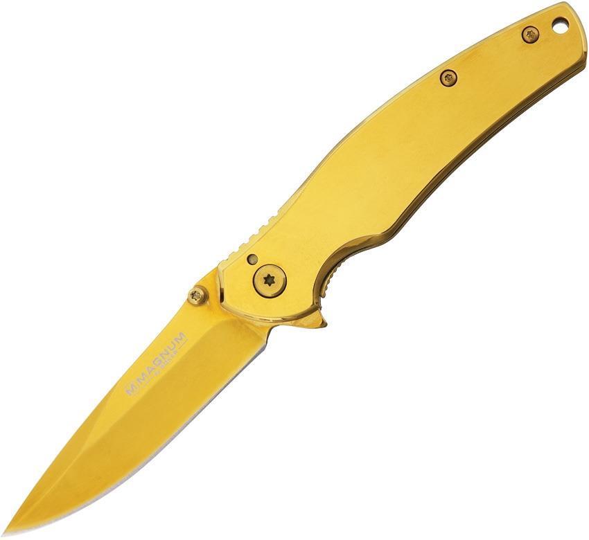 Boker Magnum Gold Finger Linerlock Gold Stainless Handle Folding