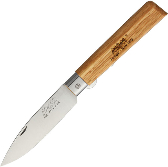 MAM Linerlock Oak Wood Folding Stainless Drop Point Pocket Knife 2036A