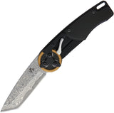 Mantis Gearhead Folding Pocket Knife Black Aluminum Damascus Tanto 2027T