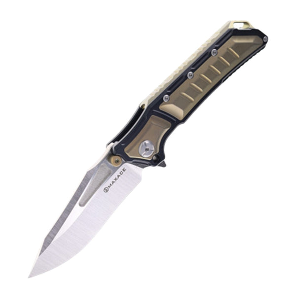 Maxace Hephaestus Knife Framelock Gold & Black Titanium Folding M390 MHPS01