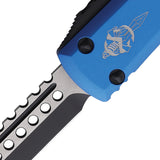 Microtech Automatic Ultratech Warhound OTF Knife Blue Aluminum Two-Tone Wharncliffe Blade 119W1BLS
