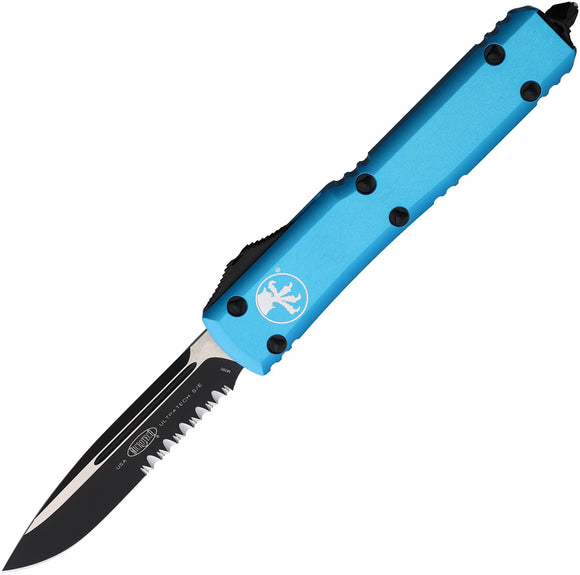 Microtech Automatic Ultratech OTF Knife Turquoise Aluminum Black Partial Serrated Drop Point Blade 1212TQ