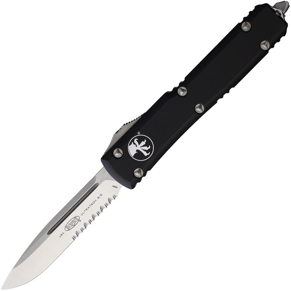Microtech Automatic Ultratech OTF Knife Black Aluminum Partial Serrated Drop Point Blade 1215