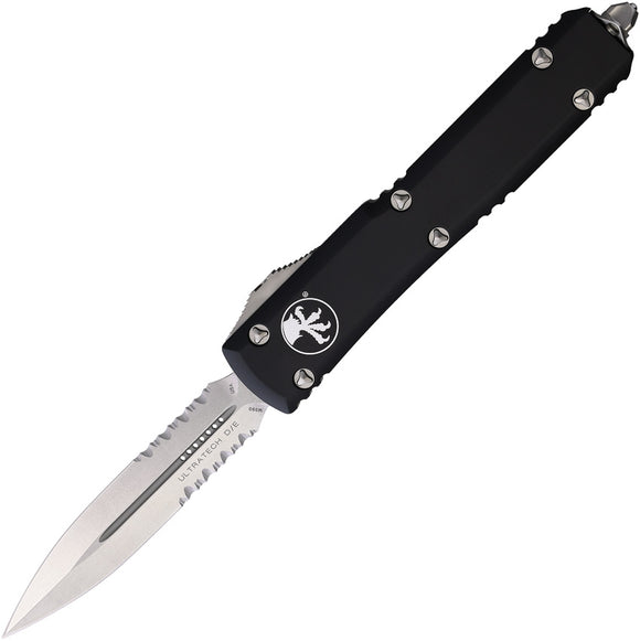Microtech Automatic Ultratech OTF Knife Black Aluminum Partial Serrated Double Edge Dagger Blade 12211