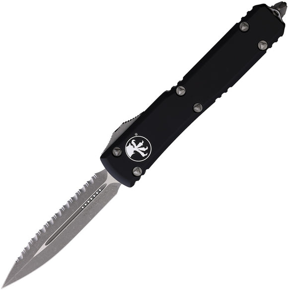 Microtech Automatic Ultratech OTF Knife Black Aluminum Apocalyptic Serrated Double Edge Blade 12212AP