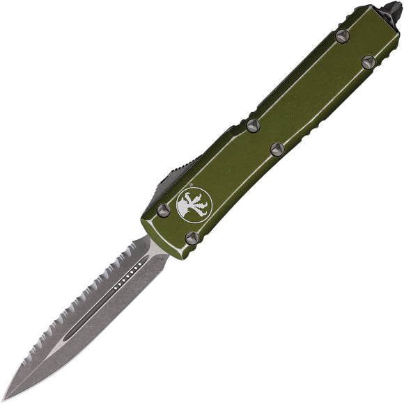 Microtech Automatic Ultratech OTF Knife Distressed OD Green Aluminum Apocalyptic Serrated Blade 12212DOD