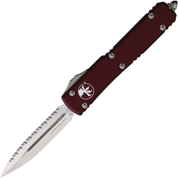 Microtech Automatic Ultratech OTF Knife Merlot Red Aluminum Serrated Double Edge Dagger Blade 12212MR