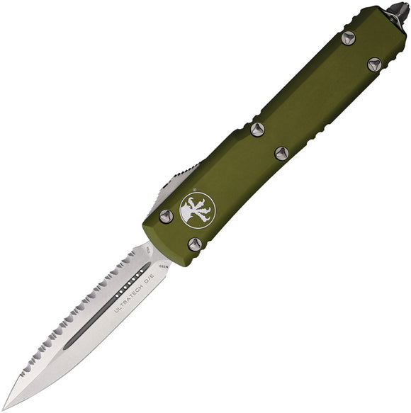 Microtech Automatic Ultratech OTF Knife OD Green Aluminum Serrated Double Edge Dagger Blade 12212OD