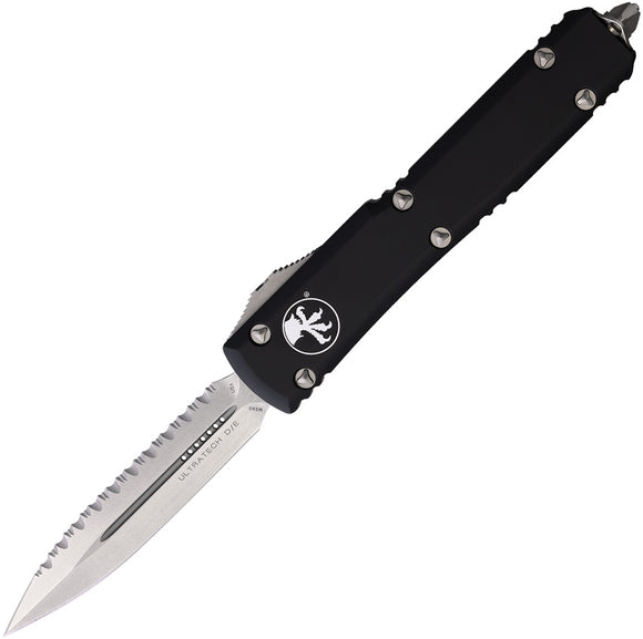 Microtech Automatic Ultratech OTF Knife Black Aluminum Serrated Double Edge Dagger Blade 12212