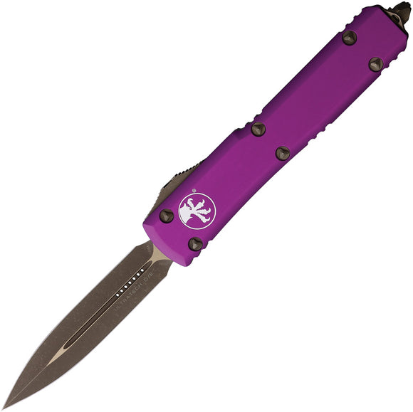 Microtech Automatic Ultratech OTF Knife Violet Aluminum Bronze Apocalyptic Double Edge Blade 12213APVI