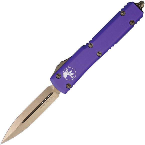 Microtech Automatic Ultratech OTF Knife Purple Aluminum Bronze Double Edge Dagger Blade 12213PU