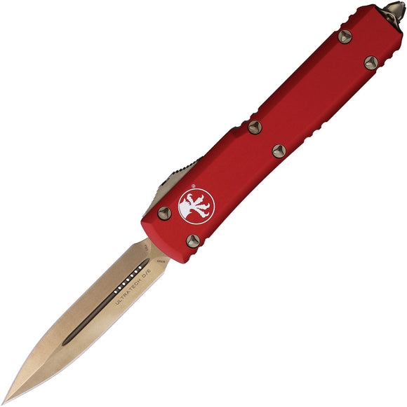 Microtech Automatic Ultratech OTF Knife Red Aluminum Bronze Double Edge Dagger Blade 12213RD