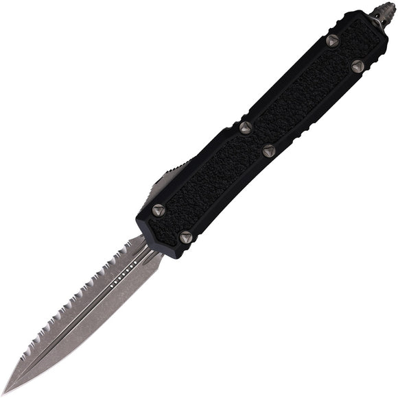 Microtech Automatic Signature Series Makora OTF Knife Black Aluminum & Traction Apocalyptic Serrated Blade 20612APS