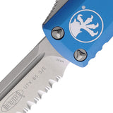 Microtech Automatic UTX-85 OTF Knife Blue Aluminum Partially Serrated Drop Point Blade 23111BL