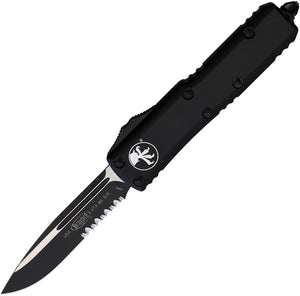Microtech Automatic UTX-85 OTF Knife Black Aluminum Black Partially Serrated Drop Point Blade 2312T