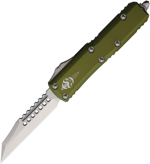 Microtech Automatic UTX-85 Warhound OTF Knife OD Green Aluminum Wharncliffe Blade 719W10ODS