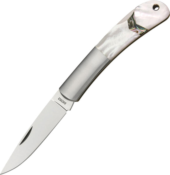 Moki Pliant Lockback White MOP Folding AUS-8 Steel Pocket Knife 100EG