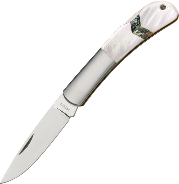 Moki Glory Lockback Smooth White MOP Folding AUS-8 Steel Pocket Knife 101EG