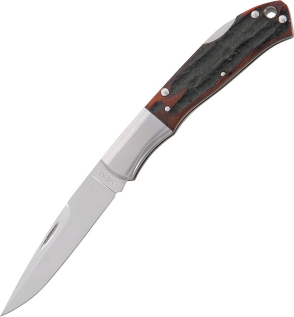 Moki Lockback Smooth Black & Brown Amber Bone Folding VG-10 Stainless Pocket Knife 533ANZ
