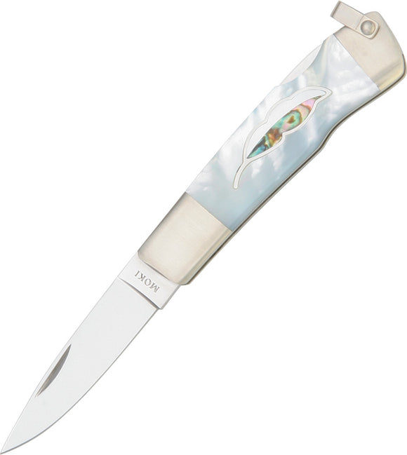 Moki Leaf Lockback White Smooth MOP & Abalone Folding VG-10 Stainless Pocket Knife 810EL
