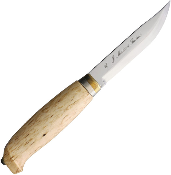 Marttiini Lynx 132 Curly Birch Stainless Steel Fixed Blade Knife w/ Leather Belt Sheath 132010C