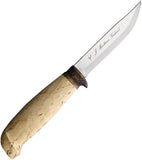 Marttiini Lynx Waxed Curly Birch Stainless Steel Fixed Blade Knife w/ Belt Sheath 134012C