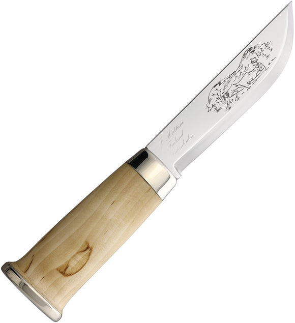 Marttiini Lapp 240 Fixed Blade Knife Curly Birch Wood Stainless Steel Clip Point 240010C