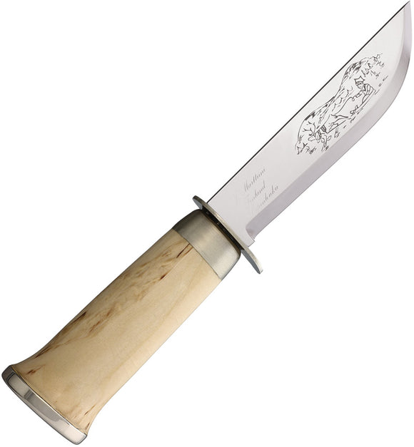 Marttiini Lapp 245 Fixed Blade Knife Curly Birch Wood Stainless Steel Clip Point 245010C