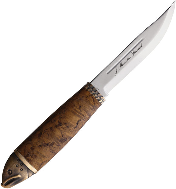 Marttiini Salmon Waxed Curly Birch 4034 Stainless Steel Fixed Blade Knife w/ Belt Sheath 552010