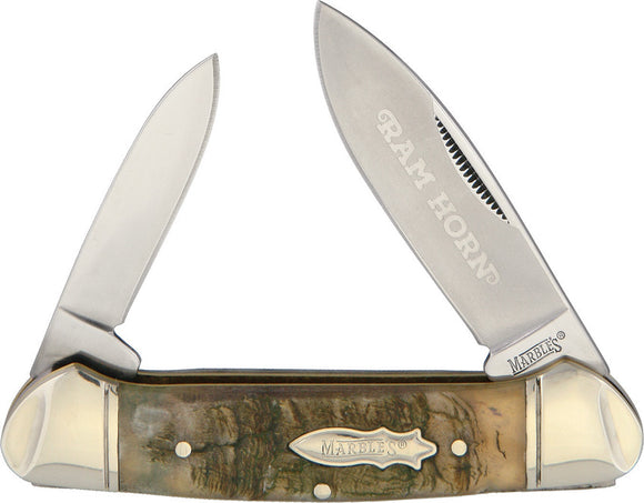 Marbles Knives Rams Horn Canoe Folding Pocket Knife 2-Blade Spear & Pen 360