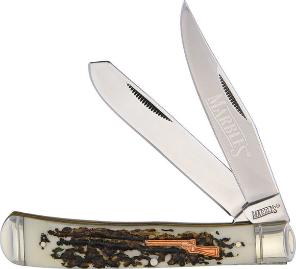 Marbles Trapper Imitation Stag Shotgun Shield Folding Pocket Knife 414