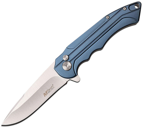 MTech Button Lock Blue Aluminum Folding Stainless Drop Point Blade Pocket Knife 1022BL