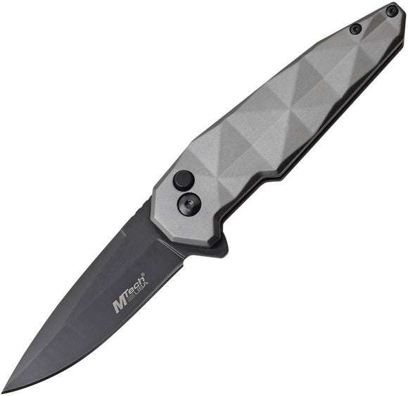 MTech Button Lock Gray/Black Aluminum Folding 3Cr13 Stainless Pocket Knife 1119GY