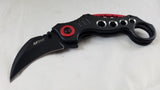 MTECH Black & Red Karambit Claw Finger Hole Tactical Folding Knife - 529BK