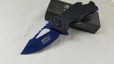 MTech A/O Folding Pocket Blue Plain Blade Knife Textured Handle -  a882bl