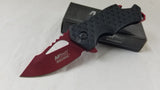 MTech A/O Folding Plain Red Mirror Blade Pocket Knife Black Textured - a882rd