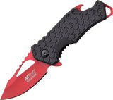 MTech A/O Folding Plain Red Mirror Blade Pocket Knife Black Textured - a882rd