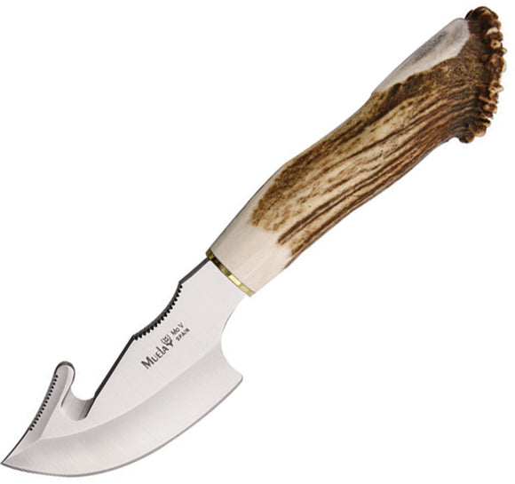 Muela Guthook Skinner Brown Crown Stag 440A Fixed Blade Knife w/ Belt Sheath 91697