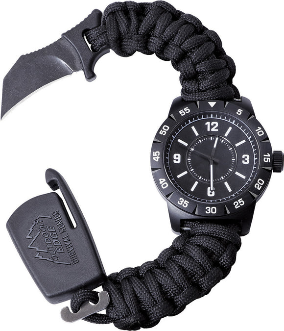 Outdoor Edge Paraclaw CQD Watch Medium Stainless Knife Black Paracord Survival Bracelet Tool PW80S