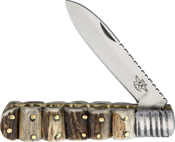 Old Forge Barlow Stacked Stag Handle Fileworked Blade Folding Knife 007