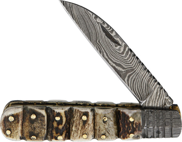 Old Forge Barlow Stacked Wood Wharncliffe Damascus Folding Knife 018