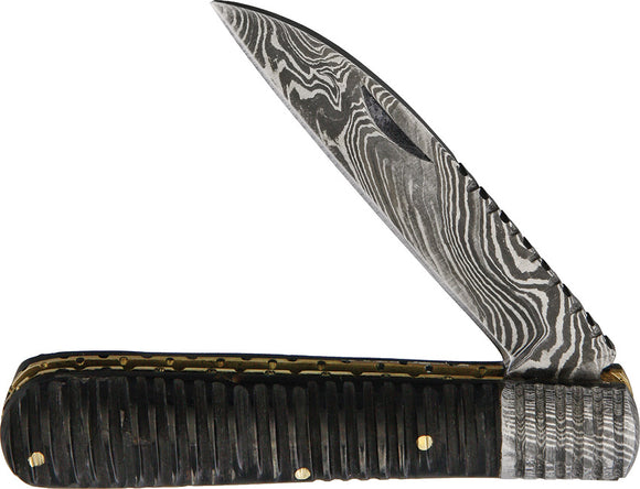Old Forge Barlow Buffalo Horn Wharncliffe Damascus Folding Knife 021