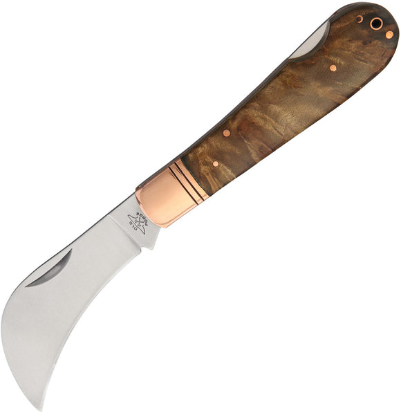 Old Forge Lockback Copper Brown Wood Brass Bolster Hawkbill Folding Knife 024